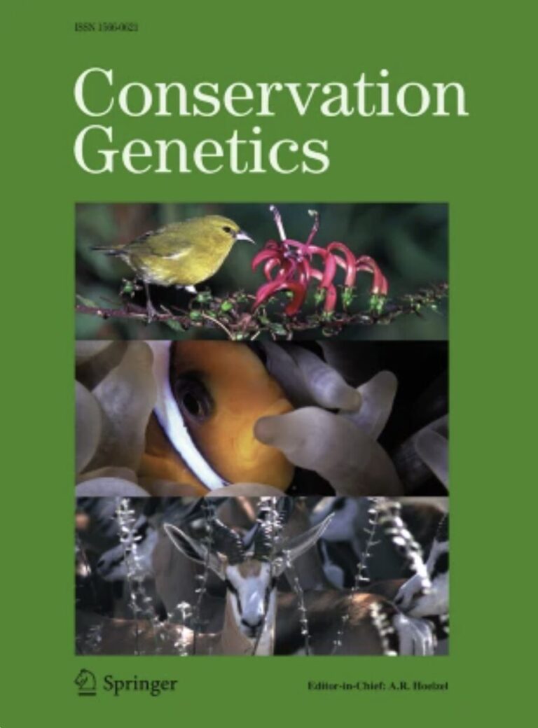 Conservation Genetics journal cover featuring multiple different animals