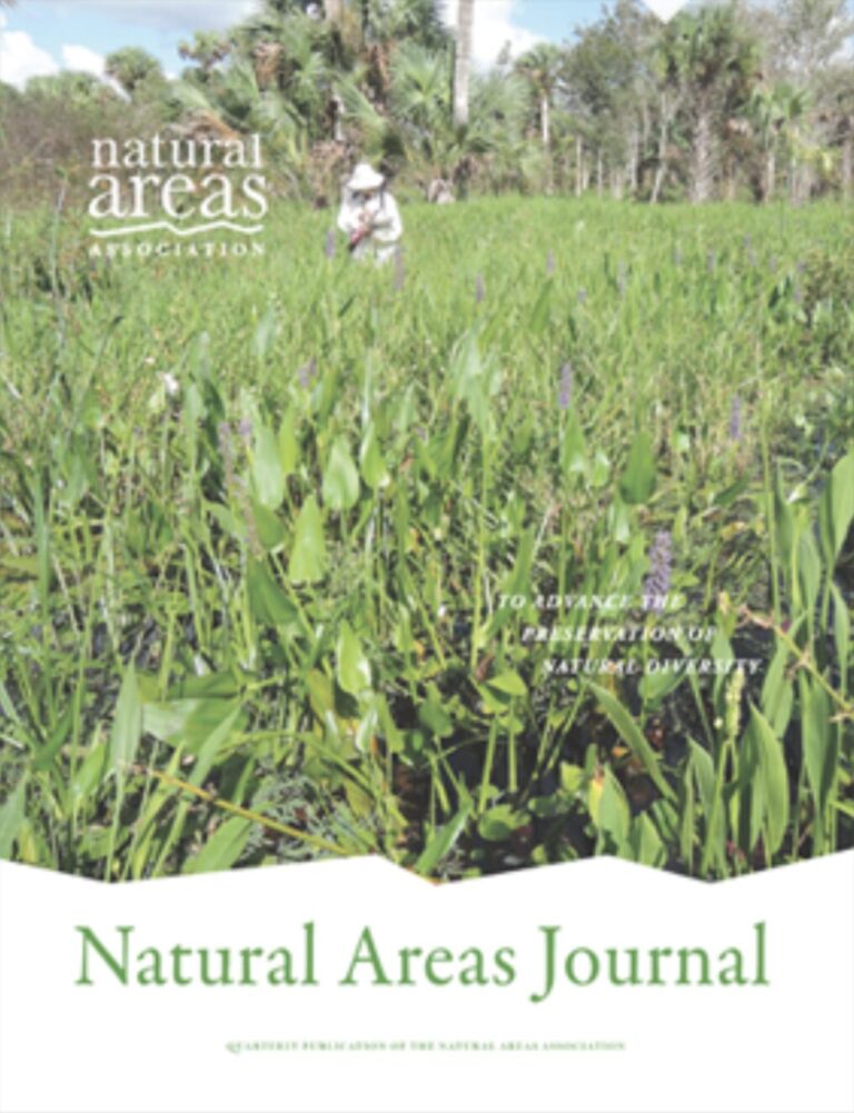 Natural Areas Journal cover featuring tall green grass and someone walking through it in the distance