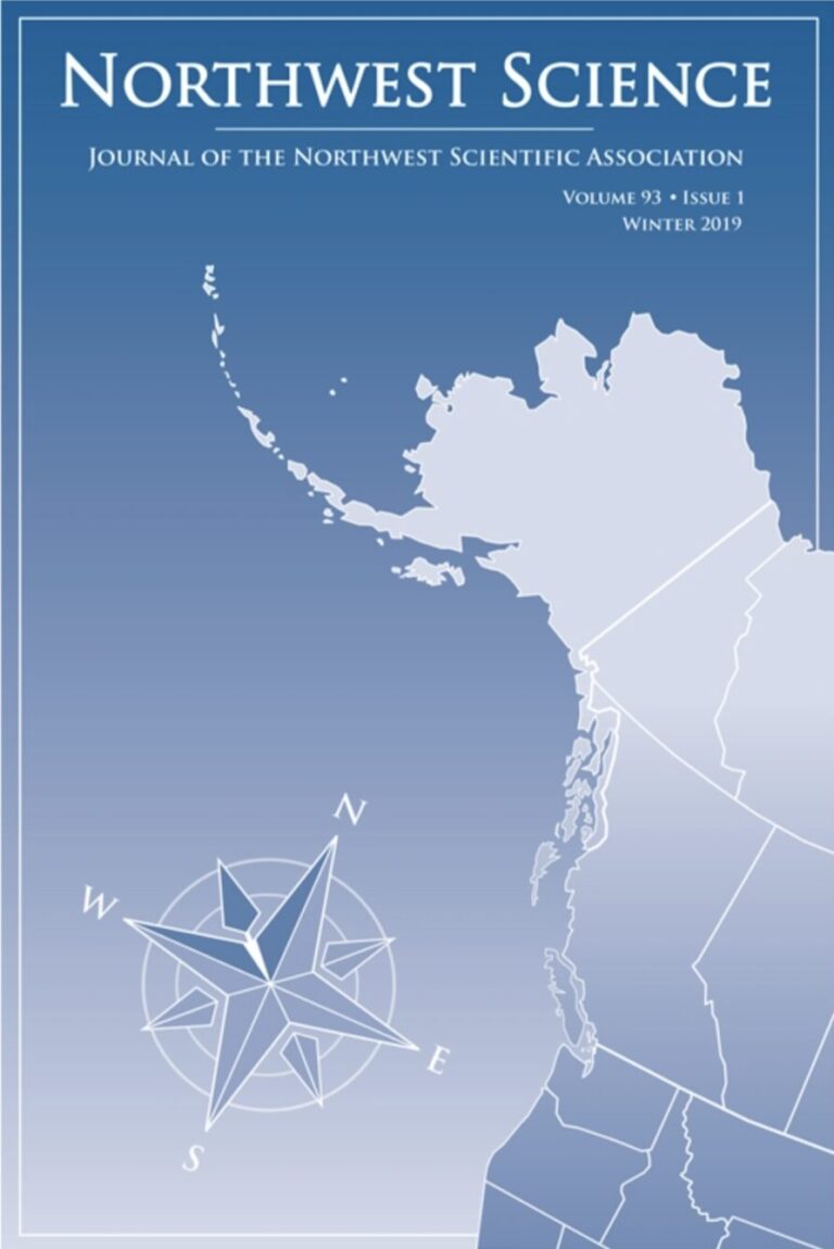 Northwest Science journal cover featuring a blue map of the state Alaska