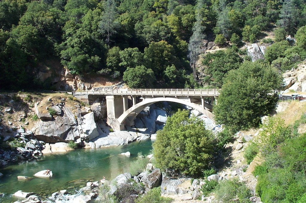 Scenic southern Yuba river with bridge