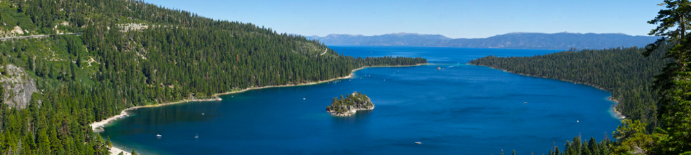 Emerald bay in Lake Tahoe. Clear blue skies, a summer-looking day