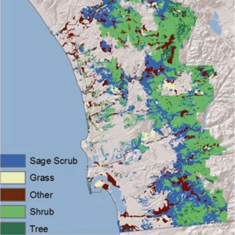 Data map of the comparison of vegetation type in the San Diego County