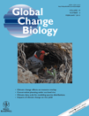 Global change biology journal cover - light blue with the image of a woodpecker on it