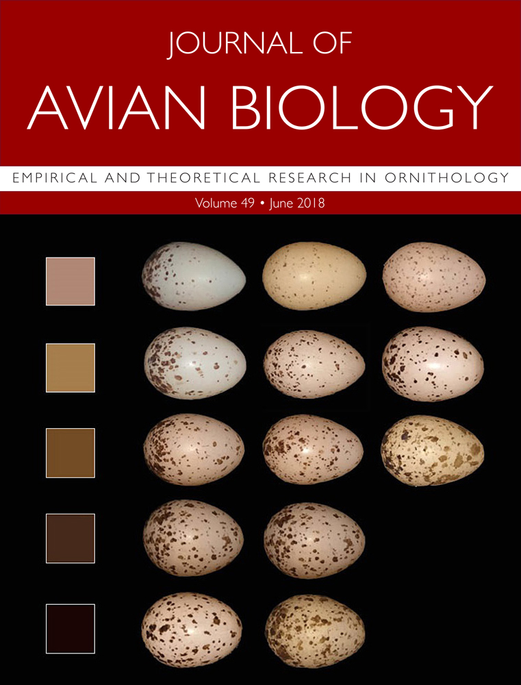 Journal of Avian Biology journal cover featuring verious kinds of eggs