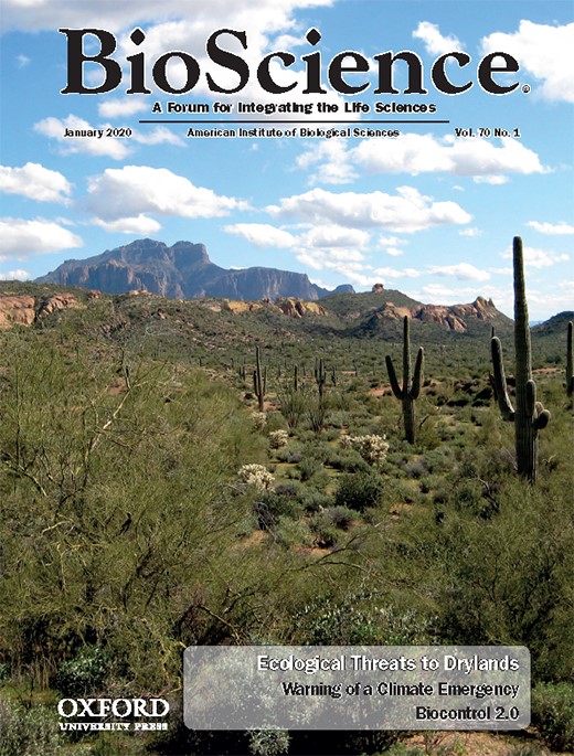 BioScience journal cover of a desert landscape