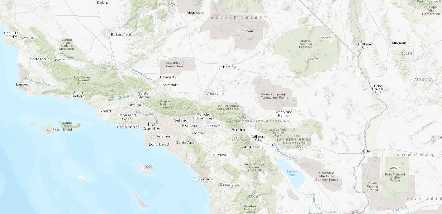 digital map zoomed in to southern California