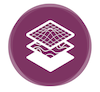 A purple circular icon with three overlapping layers, resembling stacked sheets or tiles, symbolizing the conservation of biological diversity. The layers display a grid pattern, giving a textured appearance that reflects the meticulous work of a science-based nonprofit.