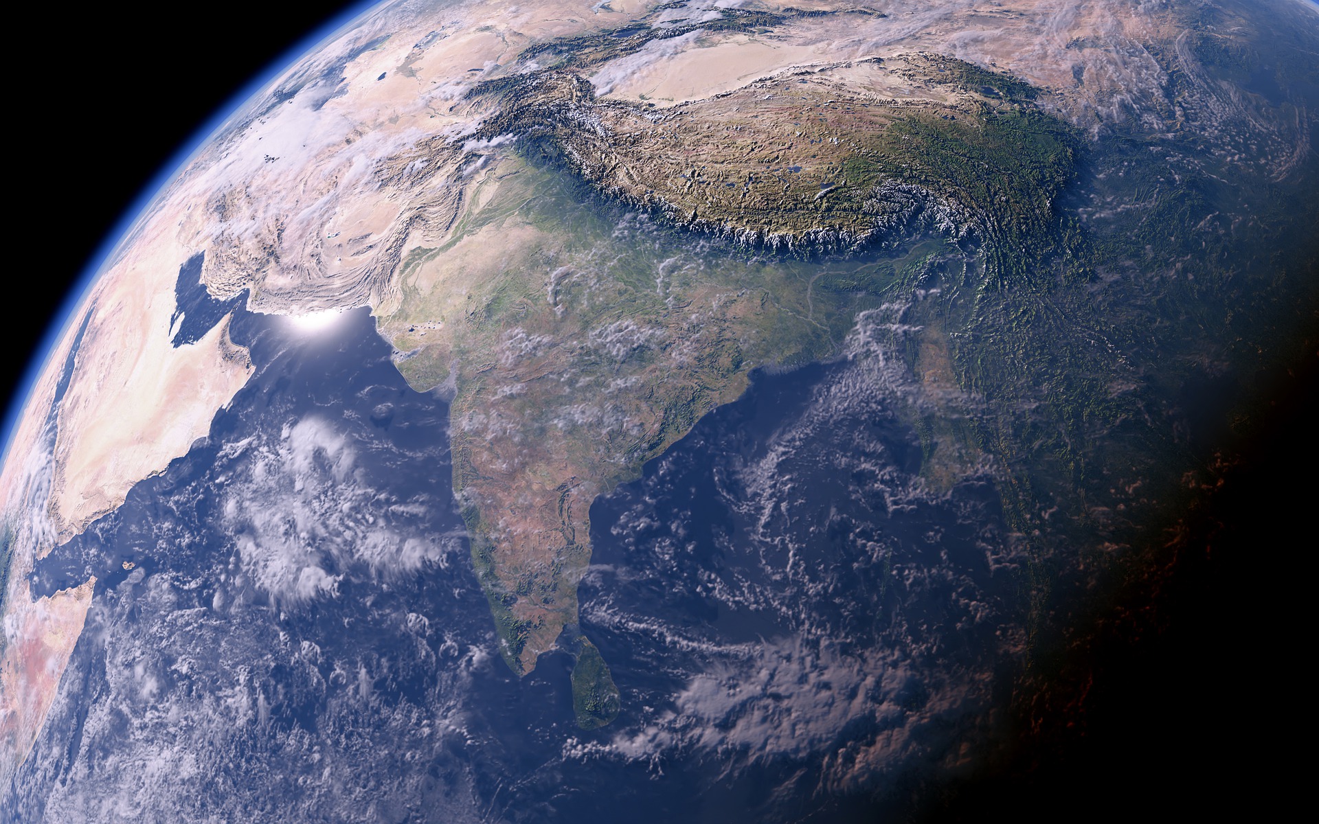 View from space of planet Earth, zoomed in on India and Srilanka