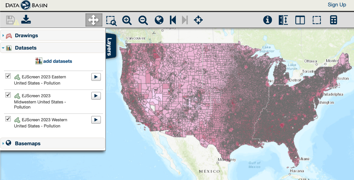 Screenshot of a fresh map on data basin