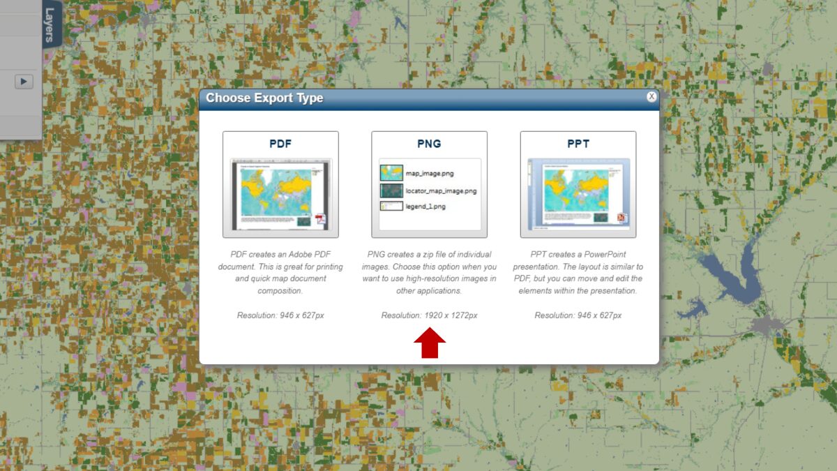 Digital image guide on how to export a high-resolution map in .PNG format